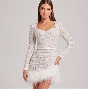 Nadine Merabi Carly Dress size XS Lace White Sequins Long Sleeve Bride